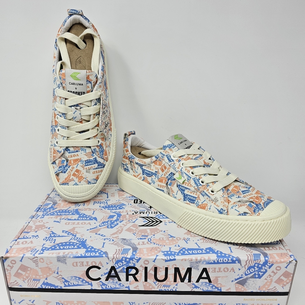 Cariuma Blue and White Sneakers with Artistic Design